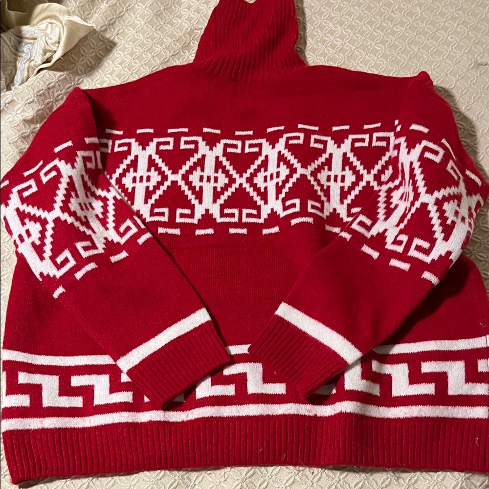CeCe Red and White Patterned Sweater